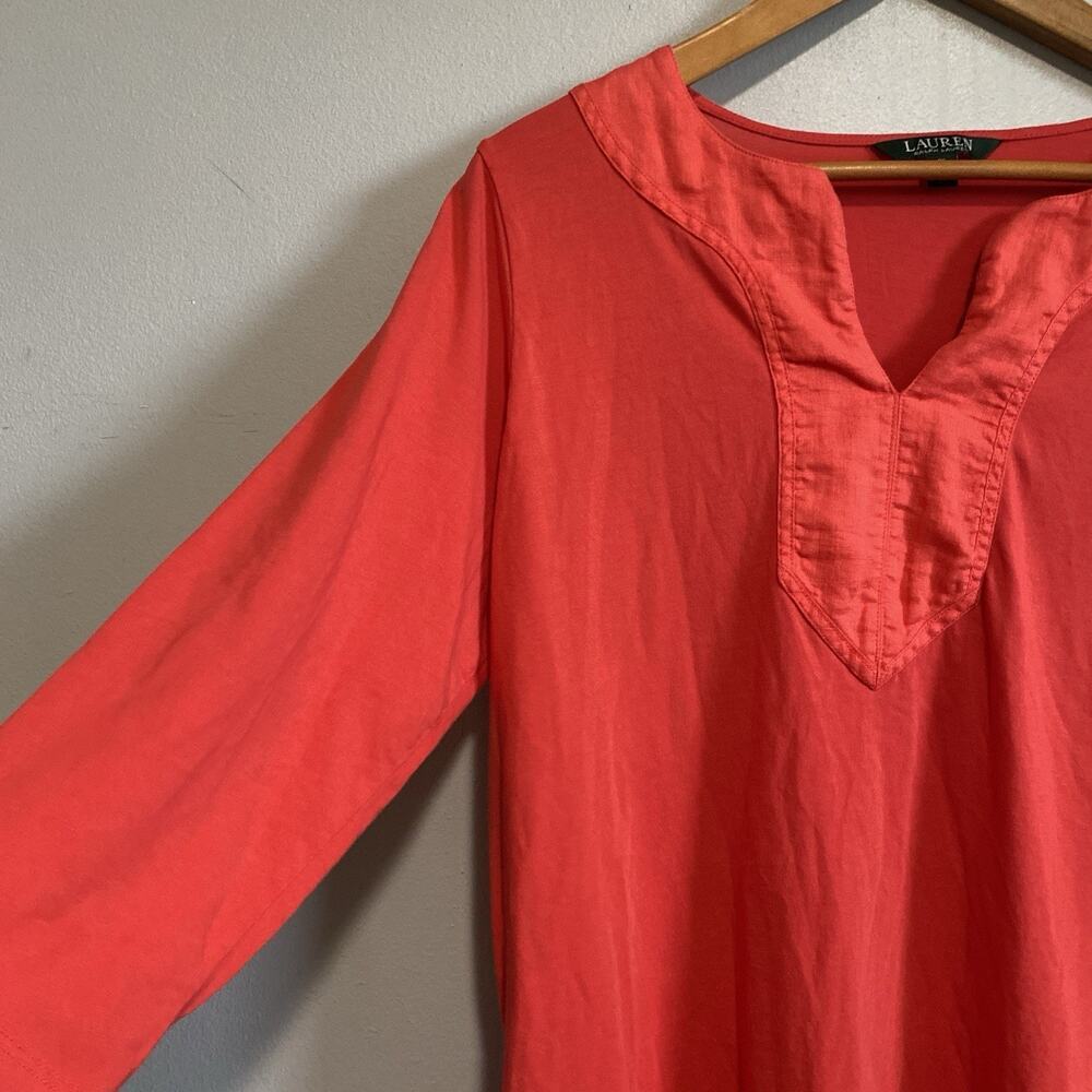 Lauren Ralph Women’s 3/4 Sleeves Red Cotton Shirt 1X Pullover Tunic Casual Top - Picture 6 of 7